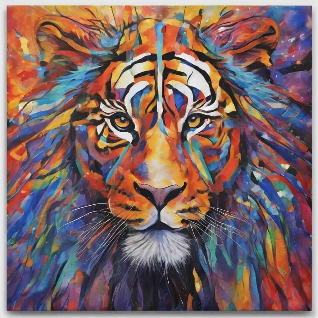 Ζωντανό πίνακα με λιοντάρι, συμβολίζει αποφασιστικότητα και εσωτερική δύναμη.