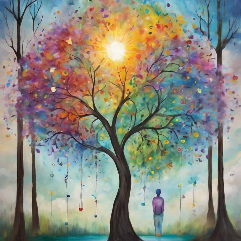 Αλτικό φανταστικό δέντρο με φωτεινό ήλιο.